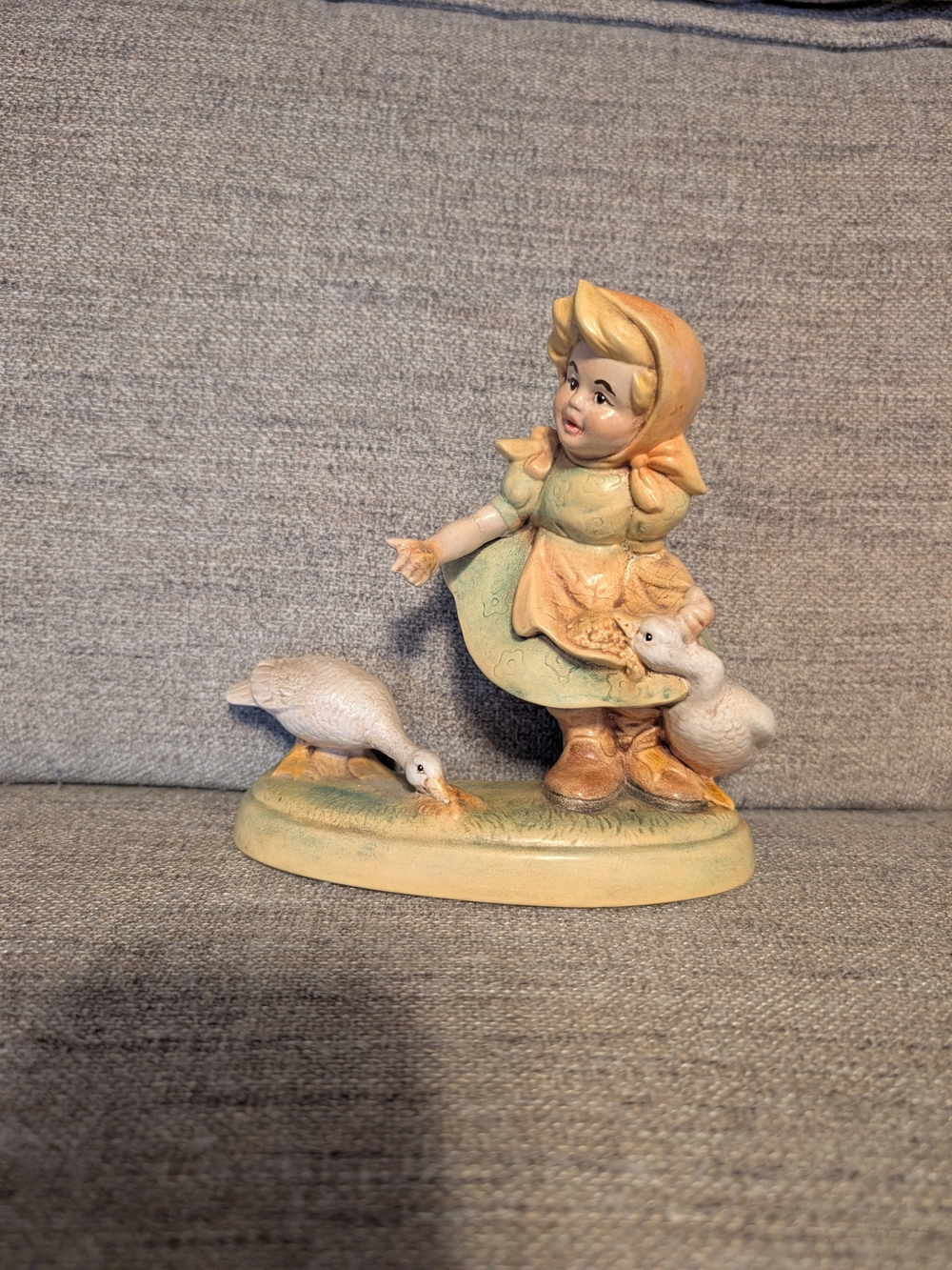 Vintage Ceramic Girl Feeding Geese Figurine Hand-Painted Farm Scene Collectible